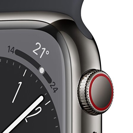 Apple Watch Series 8 GPS + Cellular 45 mm Grafit Paslanmaz Çelik Kasa ve Gece Yarısı Spor Kordon - Normal Boy - MNKU3TU/A